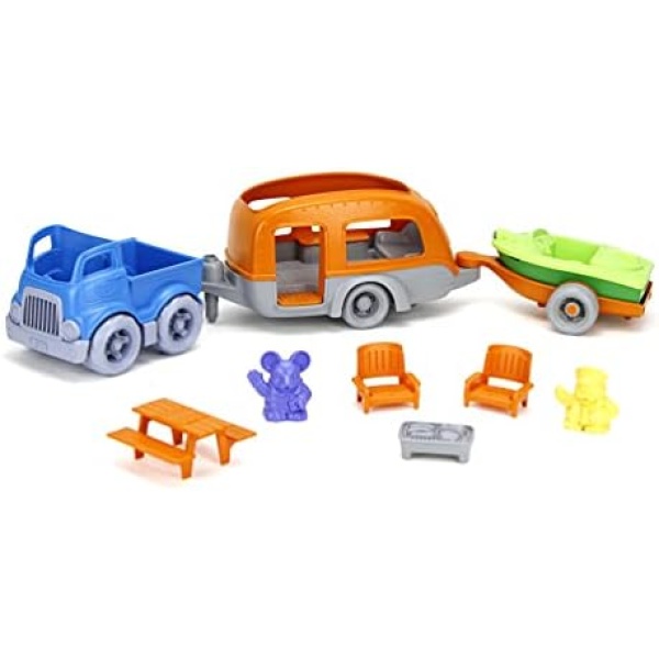 Green Toys RV Camper Set, Blue/Orange - 10 Piece Pretend Play, Motor Skills, Kids Toy Vehicle Playset. No BPA, phthalates, PVC. Dishwasher Safe, Recycled Plastic, Made in USA.