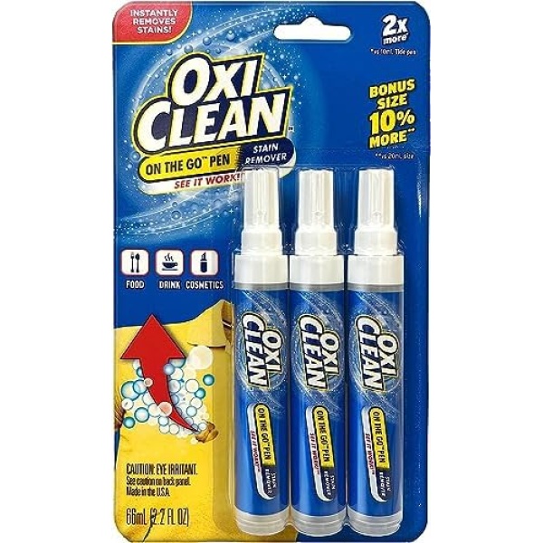 GuruNanda OxiClean Stain Remover Pen for Clothes (3 Pack) - Instant Spot Cleaning for All Laundry Stains: Blood, Food, Drinks, Dirt, Ink, Makeup - Bleach-FREE & Travel-Friendly (2x More Quantity)