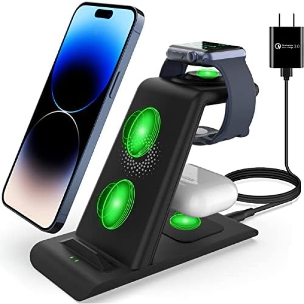 HATALKIN 3 in 1 Wireless Charging Station Compatible for Apple Products Multiple Devices Apple Watch ultra 8 7 SE 6 5 4 3 AirPods Pro 2 iPhone 14 13 12 11 Pro Max/X/XS/XR 8 Fast Wireless Charger Stand