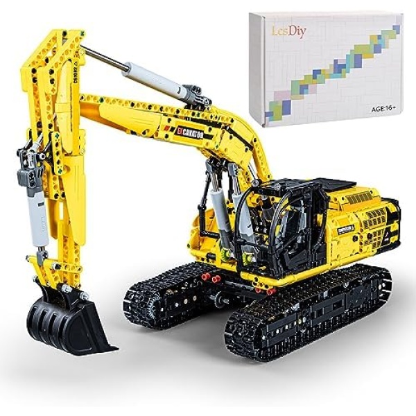 HMNY Engineering Excavator Construction Vehicle Building Block Kits, 1:20 Scale MOC Building Blocks Toy for Kids (1702PCS)