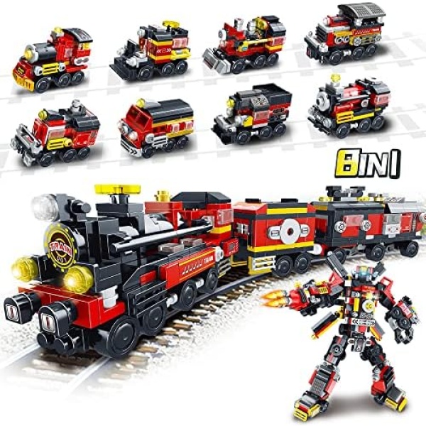 HOGOKIDS Train Robot Building Set for Kids - 813 PCS Creative 8 IN 2 Trains & Robots Building Block Educational Construction Toys Christmas Birthday Gift for Boys Girls Aged 6 7 8 9 10 11 12 Years Old
