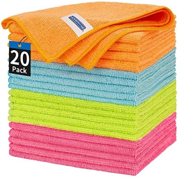 HOMERHYME Microfiber Cleaning Cloth - 20 Pack Cleaning Towels, 12" x 12" Dish Cloths, Lint Free Rag, Non-Abrasive Dusting Cloth, Washable Reusable Wash Cloth Towel for Kitchen, Car, House, Office