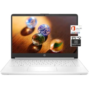 HP 2023 Newest 14 inch HD Laptop Computer, Intel Celeron N4000 up to 2.6 GHz, 4GB DDR4, 64GB eMMC Storage, WiFi, Webcam, HDMI, Bluetooth, 1 Year Microsoft 365,Windows 11S, White +HubxcelCables