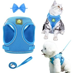 H&T Cat Harness and Leash for Walking Escape Proof Adjustable Kitten Harness No Pull Puppy Harness Step-in Outdoor Vest Harness for Small Dogs and Cats Reflective Breathable Lightweight (Blue,XL)