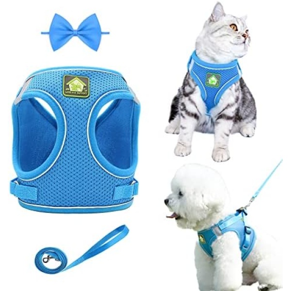 H&T Cat Harness and Leash for Walking Escape Proof Adjustable Kitten Harness No Pull Puppy Harness Step-in Outdoor Vest Harness for Small Dogs and Cats Reflective Breathable Lightweight (Blue,XL)