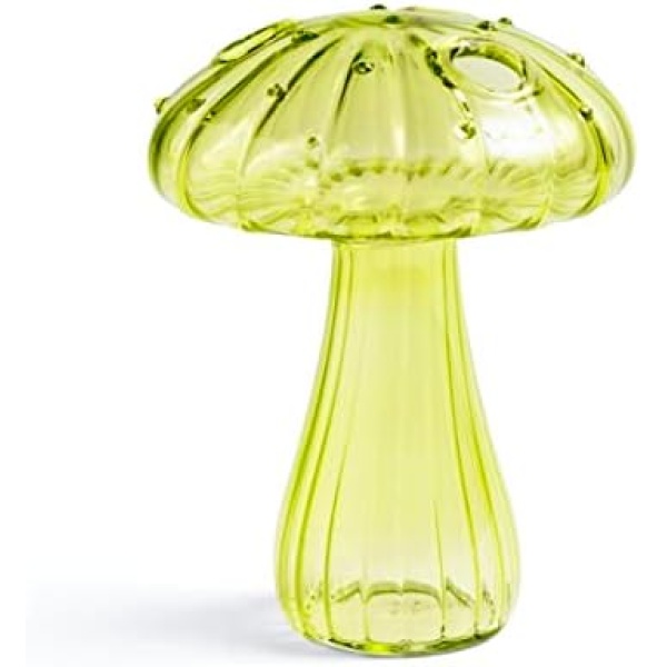 Hafhef Decorative Mushroom Vase, Delicate Flower Vase, Cottagecore Room Decor, Unique Green Glass Vase for Home/Kitchen/Office Decorations