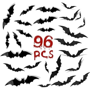 Halloween Decorations 3D Bats 96 Pcs, Halloween Decorations Outdoor Indoor, Halloween Decor Wall Decal Stickers, Bats Halloween Decoration for Bedroom 4 Different Sizes Scary Bats for Halloween Party