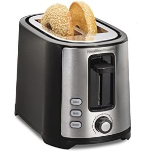 Hamilton Beach 2 Slice Extra Wide Slot Toaster with Bagel & Defrost Settings, Shade Selector, Toast Boost, Auto Shutoff, Black & Stainless Steel (22633)