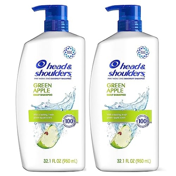 Head and Shoulders Shampoo, Anti Dandruff Treatment and Scalp Care, Green Apple, 32.1 fl oz, Twin Pack