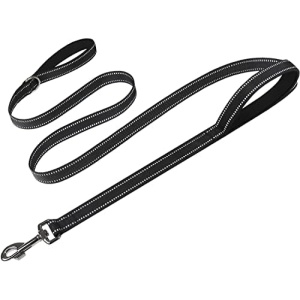 Heavy Duty Dog Leash, 6 FT Dog Leash, BOOEUDI Strong Dog Leash 2 Comfortable Padded Handles, Traffic Handle, Durable Metal Snap Hook, Reflective Walking Lead for Small Medium and Large Dogs, Black