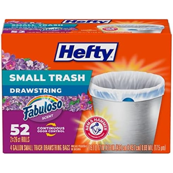 Hefty Small Trash Bags, Fabuloso Scent, 4 Gallon, 52 Count