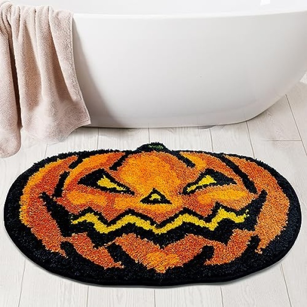 Hexagram Halloween Bathroom Rugs, Halloween Pumpkin Bath Mats for Bathroom, Farmhouse Halloween Rugs for Bathroom Decorations for The Home, Holiday Cute Pumpkin Decor Non-Slip 16x24 Inches