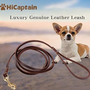 HiCaptain Thin Leather Dog Leash for Small Dogs Up to 15 lb (1/3 inch Wide, 6 Ft)