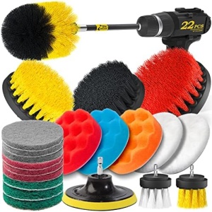 Holikme 22Piece Drill Brush Attachments Set, Scrub Pads & Sponge, Buffing Pads, Power Scrubber Brush with Extend Long Attachment, Car Polishing Pad Kit,Cleaning Supplies，Shower Scrub，Cleaning Brush