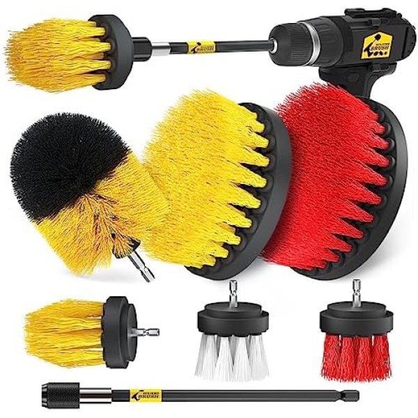 Holikme Drill Brush Attachments Set, Power Scrubber Brush with Extend Long Attachment，Cleaning Supplies，Scrub Brush，Shower Scrubber，Bathtub, Bathroom, Kitchen