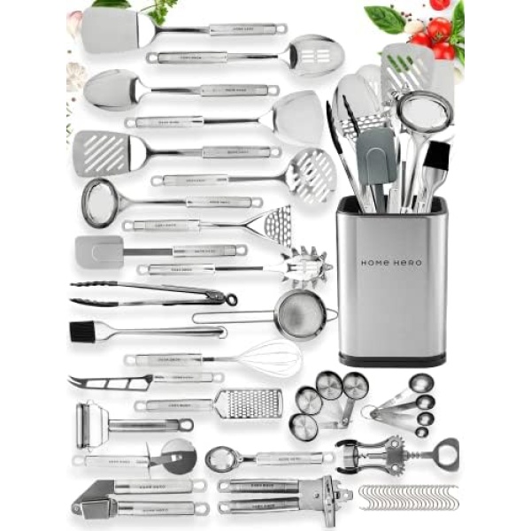 Home Hero Kitchen Utensils Set - Stainless Steel Cooking Utensils Set with Spatula - Kitchen Gadgets & Kitchen Tool Gift 54-pcs Set