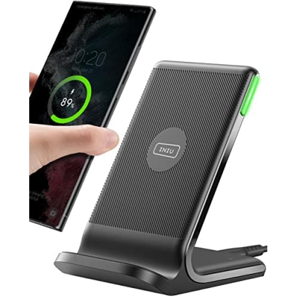 INIU Wireless Charger, 15W Fast Wireless Charging Station with Sleep-Friendly Adaptive Light Compatible with iPhone 14 13 12 Pro XR XS 8 Plus Samsung Galaxy S23 S22 S21 S20 Note 20 10 Google LG etc