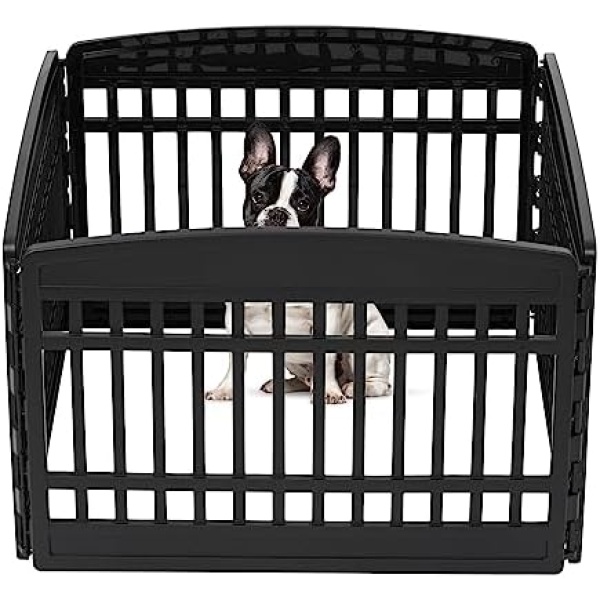 IRIS USA 24" Exercise 4-Panel Pet Playpen, Dog Playpen, Puppy Playpen, for Puppies and Small Dogs, Keep Pets Secure, Easy Assemble, Fold It Down, Easy Storing, Customizable, Black