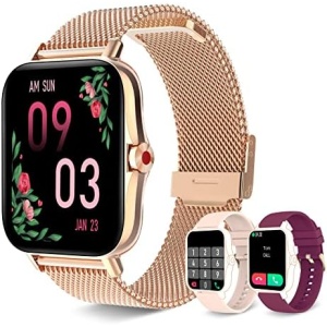 Iaret Smart Watch for Women(Call Receive/Dial), Fitness Tracker Waterproof Smartwatch for Android iOS Phones 1.7" HD Full Touch Screen Digital Watches with Heart Rate Sleep Monitor Pedometer, Gold