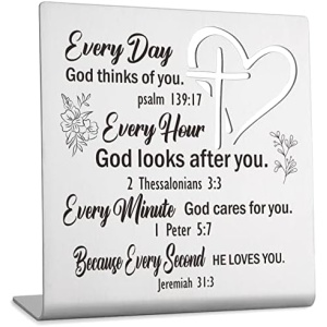 Inspirational Christian Gifts for Women Friends, Prayers Religious Scripture Gifts for Men Coworker, Motivational Positive Cross Desk Sign Decor for Home or Office, Business