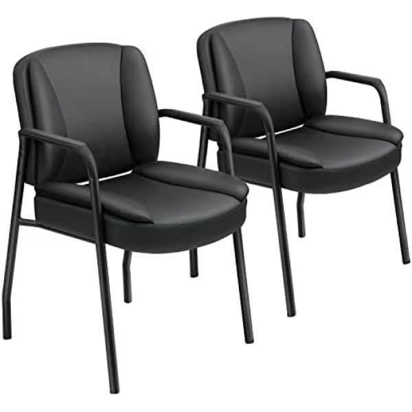 JUMMICO Office Guest Chair Reception Chair for Office Reception Lobby PU Leather Waiting Room Chair with Armrests Executive Office Chair Upholstered Set of 2, Black