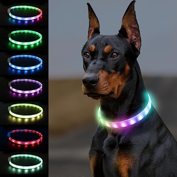 Joytale Light Up Dog Collar, Cuttable Rainproof LED Dog Collar, Soft Silicone Glow Collar for Dogs Night Safety, 9 Flashing Modes, Lightweight USB Rechargeable Collar for Large Medium Small Dogs