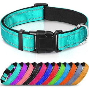 Joytale Reflective Dog Collar,Soft Neoprene Padded Breathable Nylon Pet Collar Adjustable for Small Dogs,Teal,S