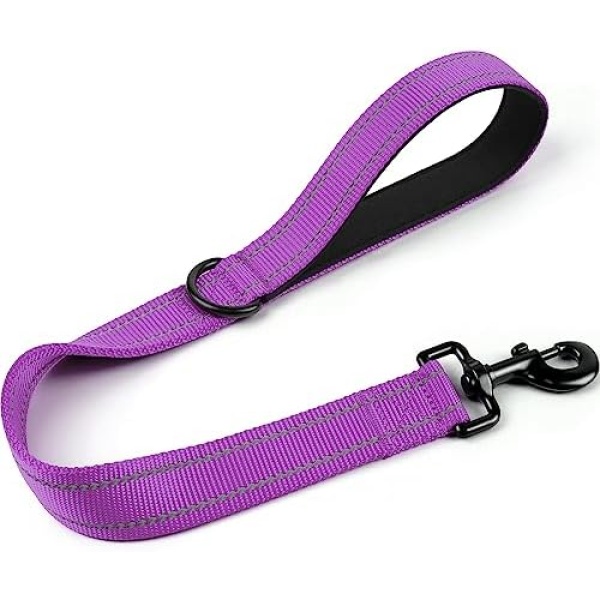 Joytale Strong Short Dog Leash 2FT, 1.2 Inch Wide Heavy Duty Traffic Leash for Dogs with Padded Handle, Short Leash for Dog Training Control, Reflective Leashes for Medium and Large Dogs, Purple