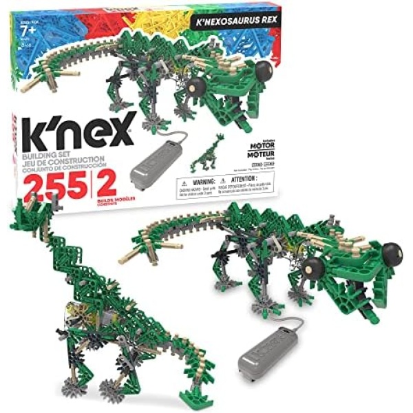 K'NEXosaurus Rex Building Set, 255 Pieces, 2 Builds, Motorized Movement, Stem Dinosaur, Construction Building Learning Toy for Boys & Girls