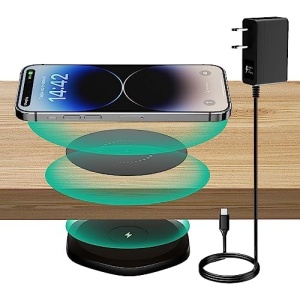 KPON Invisible Wireless Charger - 30mm Under Table Charger - Furniture Desk Nightstand Wireless Charging Station for iPhone 14/13/12/11/X/8 and Wireless Devices (with QC Adapter)