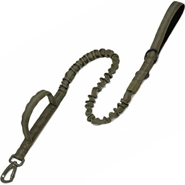 Kubatis Heavy Duty Bungee Dog Leash for Medium and Large Dogs, Two Handle Training Dog Leash, No Pull for Shock Absorption with Car Seat Buckle(Army Green, 4FT)