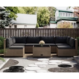 LHBcraft 7 Piece Patio Furniture Set, Outdoor Furniture Patio Sectional Sofa Set, All Weather PE Rattan Outdoor with Cushion and Glass Table