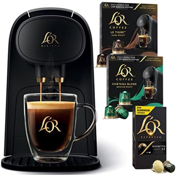 L'OR Barista System Coffee and Espresso Machine with 20 Coffee, 10 Espresso Pods