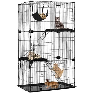 Large 3-Tier Cat Cage Pet Playpen Cat Crate Kennels 67" Height Kitten House Furniture Wire Metal Pet Enclosure w/ 3 Front Doors 2 Ladders 2 Platforms Bed Hammock for Ferret Rat Cat Chinchilla