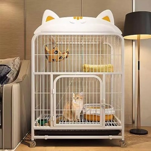 Large Double Tier Cat Cage - Indoor Detachable Metal Wire Kitten Cage Playpen Crate Enclosure - DIY Pet Cat Kennel Enclosures with Door for Kitten Small Animals, White