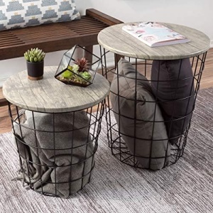 Lavish Home (Gray) Nesting End Tables with Storage, Grey