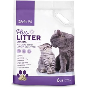 Lifeplus Pet Tofu Cat Litter Natural Ultra Odor Control Zero Tracking Flushable Clumping Dust Free Unscented Premium Quality Absorption Multiple Cats Litter 6 pounds (2.72kg) 2.0 mm Original (6 lbs)