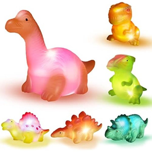 Light Up Bath Toys,6 Packs Floating Dinosaur Bathtub Toys for Toddlers,No Hole Baby Bath Toys for Kids,Great Birthday Christmas Easter Gift for Boy and Girl Preschool