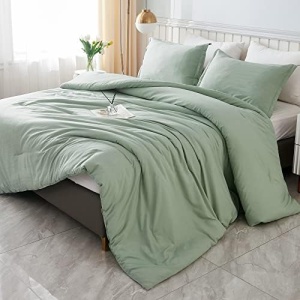 Litanika Comforter Full Size Set Sage Green, 3 Pieces Lightweight Bed Comforter Full, Solid Summer Bedding Comforters & Sets, Soft All Season Quilt Blanket (79x90In Comforter & 2 Pillowcases)