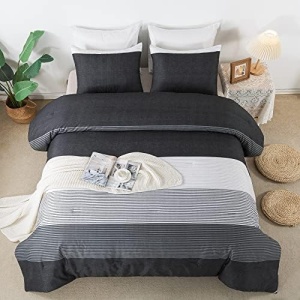 Litanika Full Size Comforter Set Black White Grey - 3 Pieces Lightweight Summer Bedding Set for Boys Men, All Season Down Alternative Comforter (1 Comforter, 2 Pillowcases)