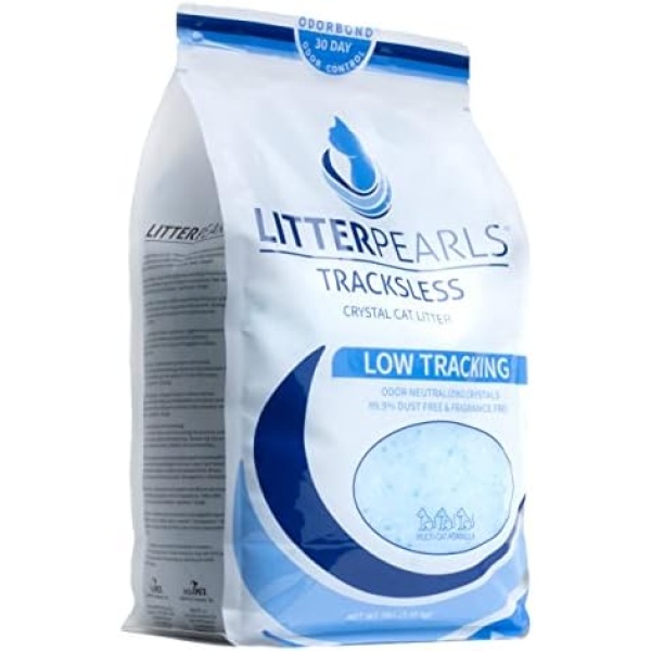 Litter Pearls Tracksless Unscented Non-Clumping Crystal Cat Litter with Odorbond, 7 lb, White, Clear and Blue Crystals