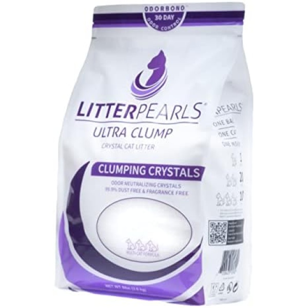 Litter Pearls Ultra Clump Unscented Crystal Clumping Cat Litter 8lb,White and Clear Crystals,10580