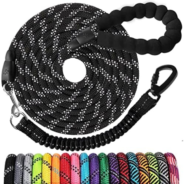 Long Dog Leash 10 FT: Heavy Duty Rope Leashes for Dogs Training with Swivel Lockable Hook Reflective Threads Bungee and Padded Handle - Dog Lead for Large Small Medium Dogs Outside Walking Hiking
