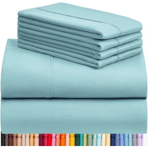 LuxClub 6 PC Queen Sheet Set, Bamboo Sheets Queen Size, Deep Pockets 18" Eco Friendly Wrinkle Free Cooling Bed Sheets Machine Washable Hotel Bedding Silky Soft - Aqua Queen