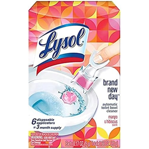 Lysol Click Gel Automatic Toilet Bowl Cleaner, Gel Toilet Bowl Cleaner, For Cleaning and Refreshing, Mango & Hibiscus, 6 applicators.