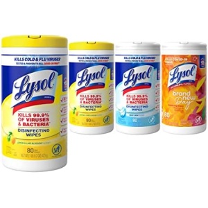 Lysol Disinfectant Wipes Bundle, Multi-Surface Antibacterial Cleaning Wipes, For Disinfecting & Cleaning, contains x2 Lemon & Lim Blossom (80ct) x1 Crisp Linen (80 Ct) & x1 Mango & Hibiscus (80 Ct)