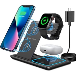MAXFOX Wireless Charger 3 in 1, 18W Foldable Charging Station Compatible with iPhone 14 13 12 11/Plus/Pro/Pro Max/XR/XS/X/8+, iWatch Ultra 8 7 6 SE 5 4 3, Airpods with Adapter