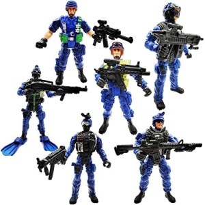 Marysay Police Army Men Playset Guard Military with Weapons Accessories 6 Pack Toy Soldiers Action Figures for Toddlers Age 6 7 8 9 yr Old Boys Girls Kids Children