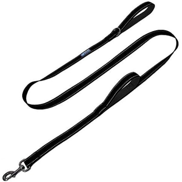 Max and Neo Double Handle Traffic Dog Leash Reflective - We Donate a Leash to a Dog Rescue for Every Leash Sold (Black, 6 FT)