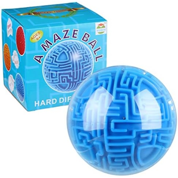 Maze Ball 3D Brain Teasers Gravity Ball Game Blue Maze Ball Puzzle Toy Gifts for Kids Teens Adults, Hard Challenge 4 Inch